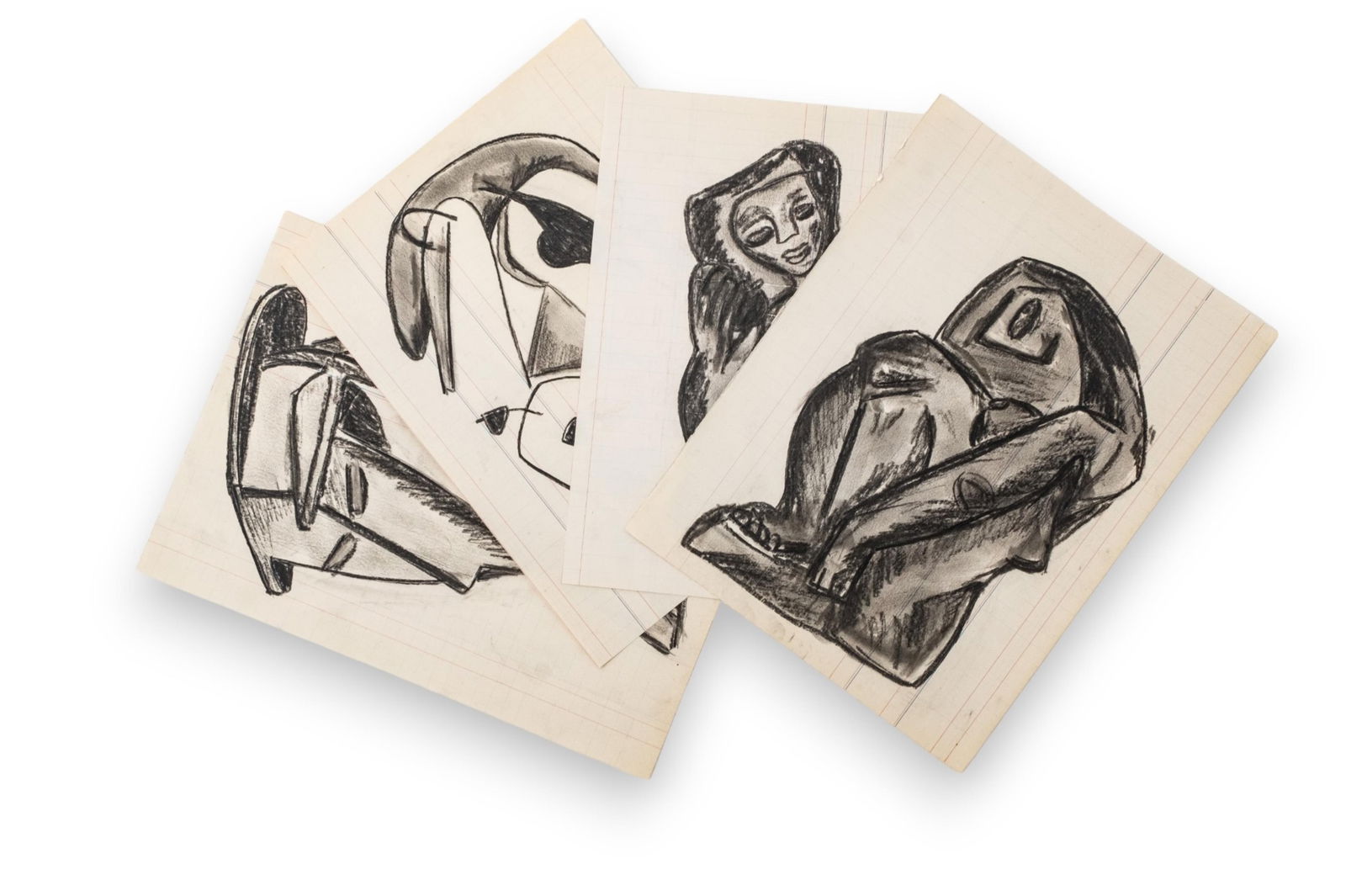 Group of Alexander Archipenko Study Drawings and Sketches for Future Works: Keywords: Collection of Drawings, Biomorphic Compositions, Colored Pencil, Gouache, Black Pencil, Graphite, Early 20th Century Art, Modernist Movement, Avant-Garde Style, Ukrainian-American Artist, Fi
