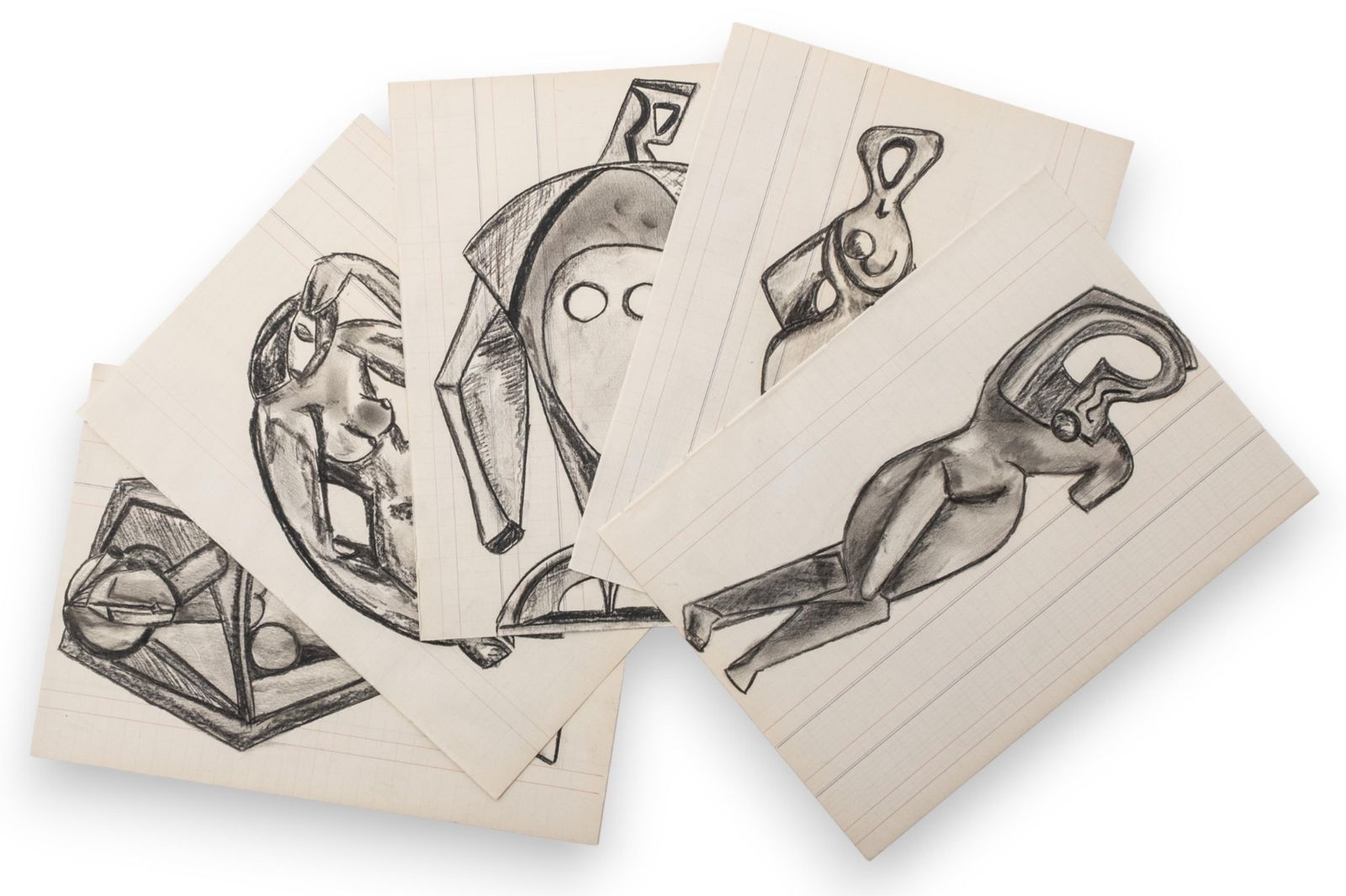 Group of Alexander Archipenko Study Drawings and Sketches for Future Works: Keywords: Collection of Drawings, Biomorphic Compositions, Colored Pencil, Gouache, Black Pencil, Graphite, Early 20th Century Art, Modernist Movement, Avant-Garde Style, Ukrainian-American Artist, Fi