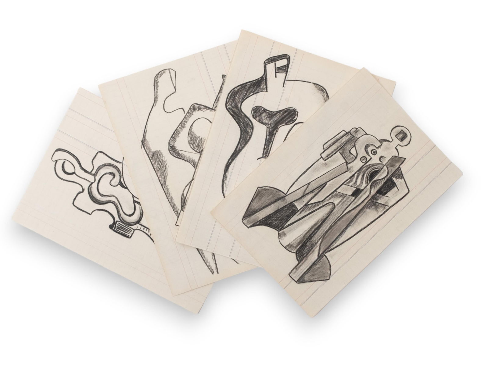 Group of Alexander Archipenko Study Drawings and Sketches for Future Works: Keywords: Collection of Drawings, Biomorphic Compositions, Colored Pencil, Gouache, Black Pencil, Graphite, Early 20th Century Art, Modernist Movement, Avant-Garde Style, Ukrainian-American Artist, Fi