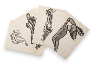 Group of Alexander Archipenko Study Drawings and Sketches for Future Works