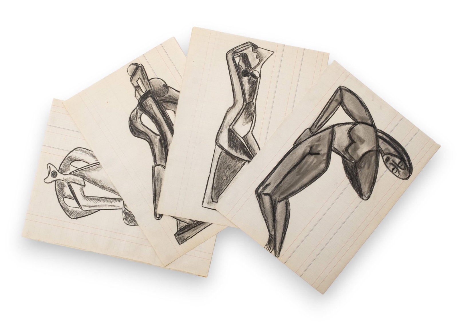 Group of Alexander Archipenko Study Drawings and Sketches for Future Works: Keywords: Collection of Drawings, Biomorphic Compositions, Colored Pencil, Gouache, Black Pencil, Graphite, Early 20th Century Art, Modernist Movement, Avant-Garde Style, Ukrainian-American Artist, Fi
