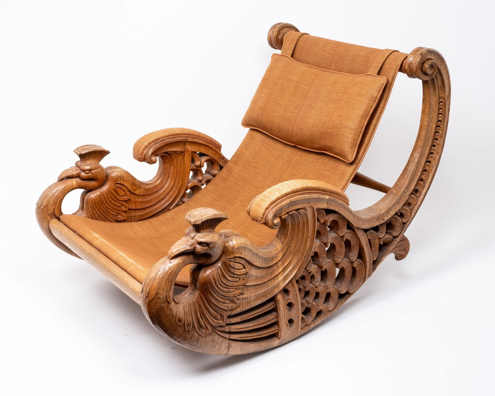 Victorian Peacock Rocking Chair, Hand Openwork Carved Wood,19th Century (1 of 11)
