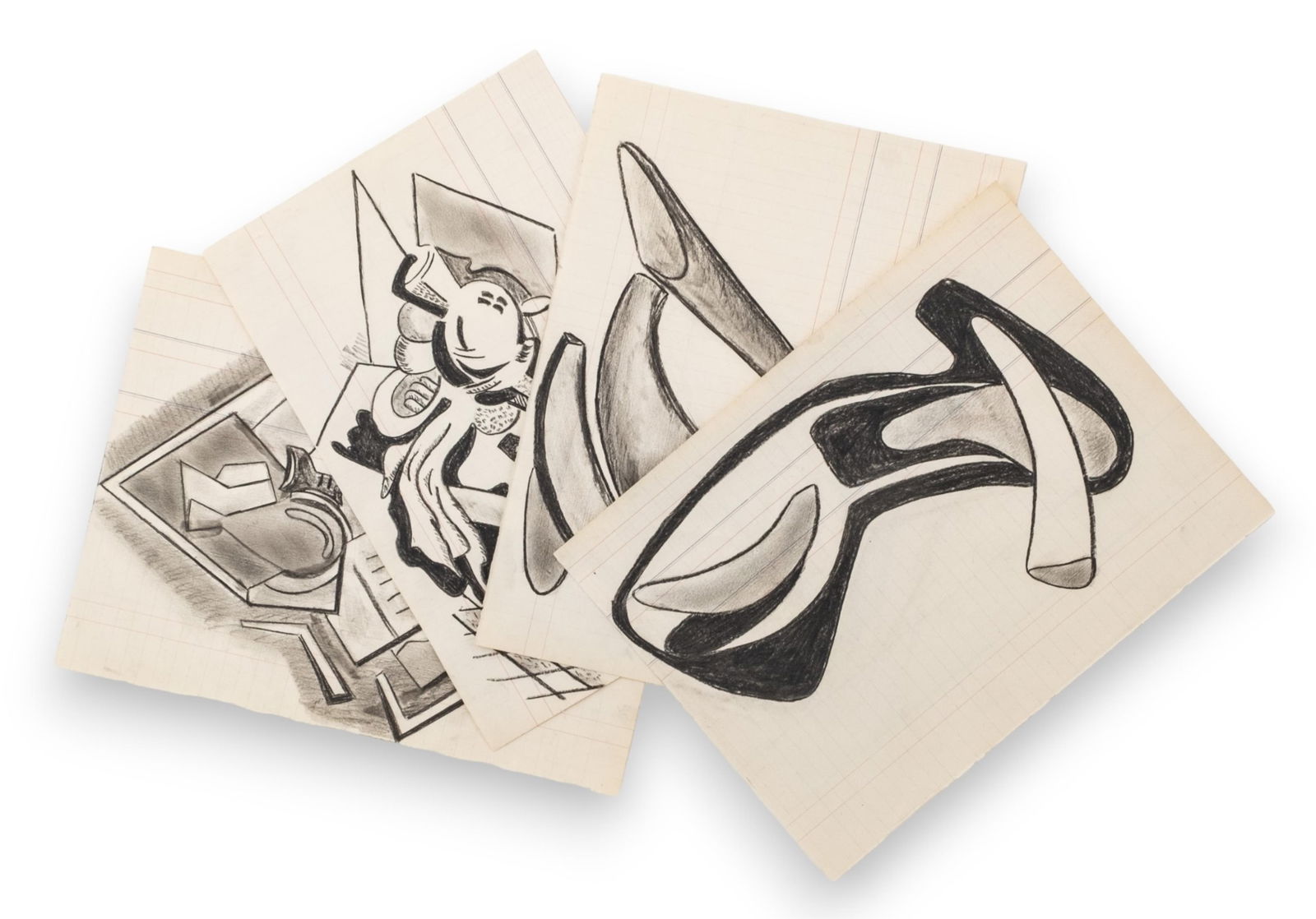 Group Of Alexander Archipenko Study Drawings And Sketches For Future Works: Keywords: Collection of Drawings, Biomorphic Compositions, Colored Pencil, Gouache, Black Pencil, Graphite, Early 20th Century Art, Modernist Movement, Avant-Garde Style, Ukrainian-American Artist, Fi