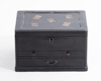 Meiji Period Japanese Black Lacquered Wooden Jewelry Box