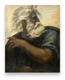 Mystery Artist, Signed Oil on Canvas Painting of Moses, 19th century