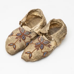 Antique Women's Native American Cheyenne Moccasins, 19th Century