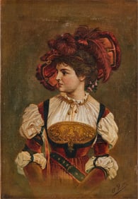 Signed German School Oil on Canvas Painting, 19th Century