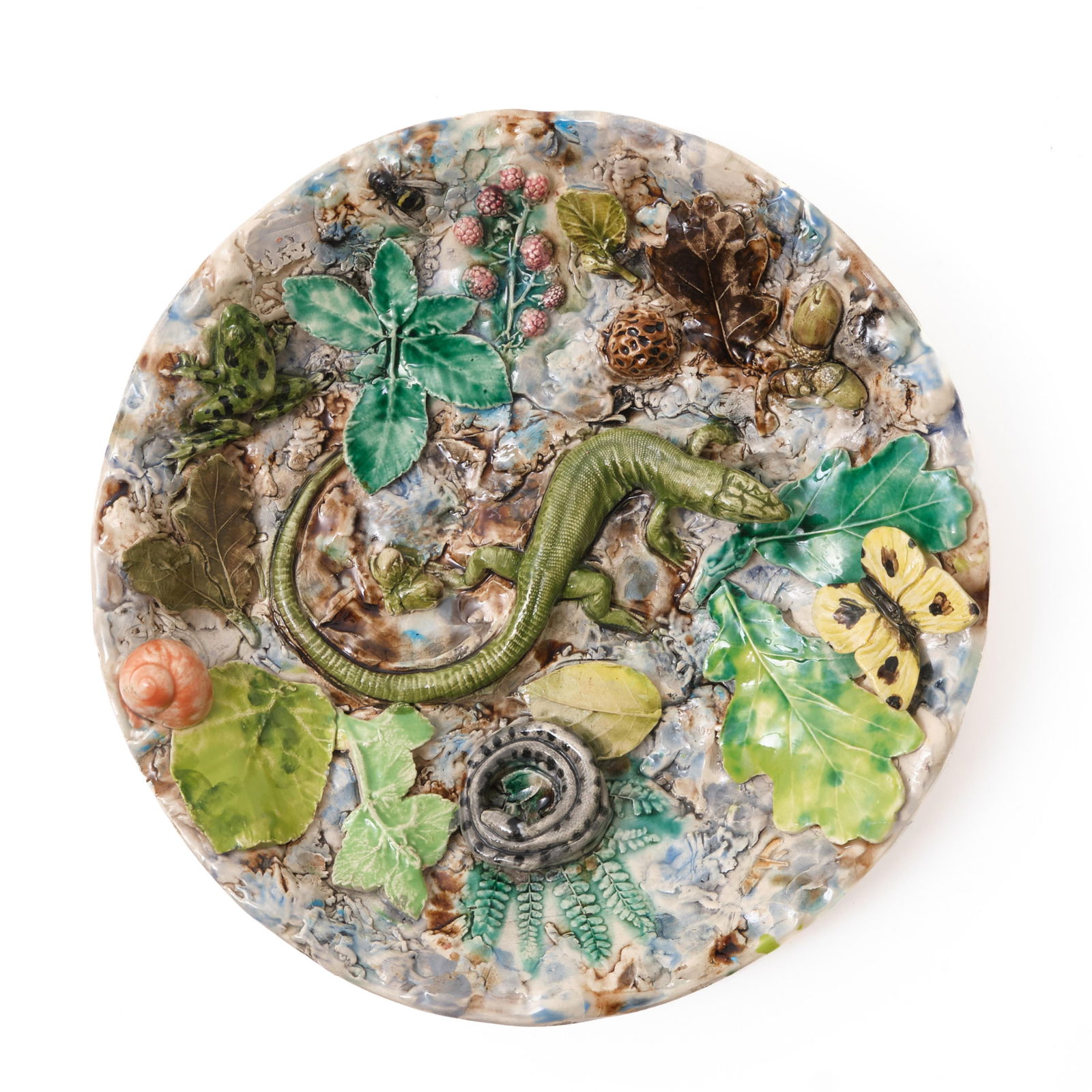 Portugal Palissy Decorated Majolica Ceramic Plate, Attributed to Jose Alves Cunha, 19th C (1 of 9)