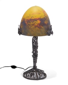 Muller Freres, Luneville Glass Table Lamp on Wrought Iron Base,1925