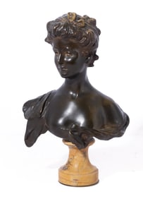 Georges Van Der Straeten Belle Epoch Bronze Bust of a Young Woman