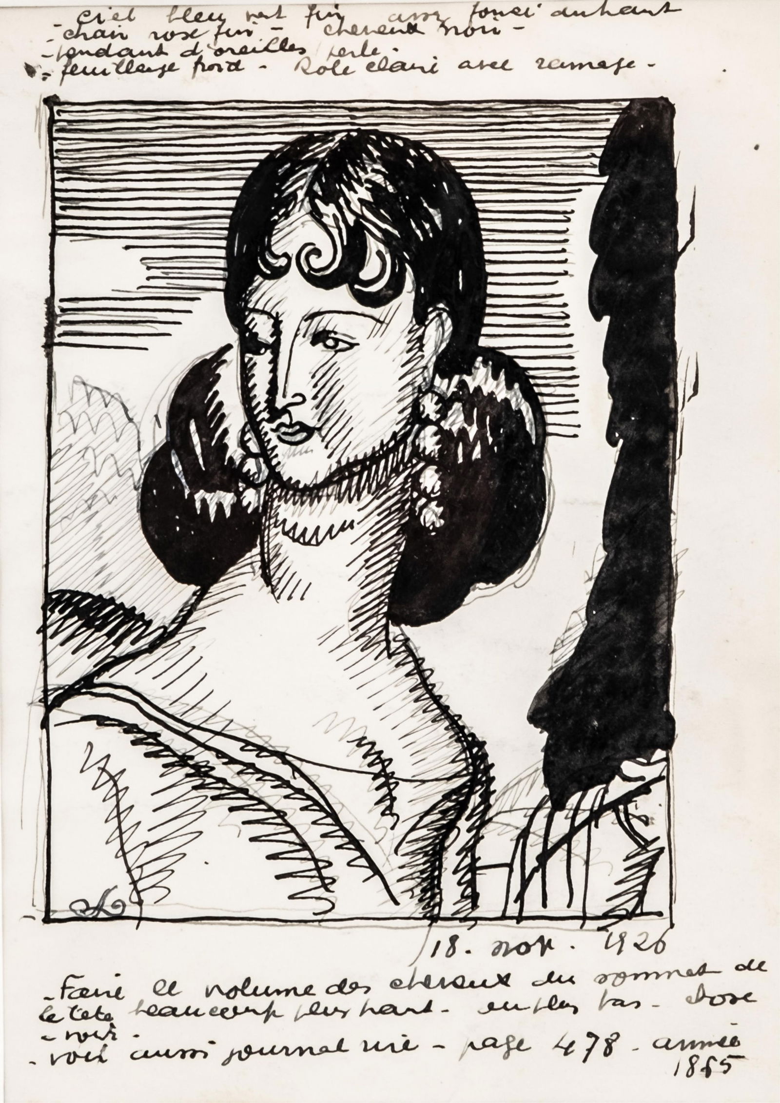 Jean Dupas Signed Elegante, Pen and Ink Drawing Painting (1 of 8)