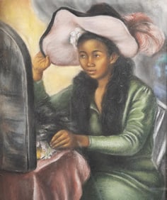 Peggy Williams Dodds, titled 'Young African American Woman Wearing a Plumed Hat', Pastel on Paper