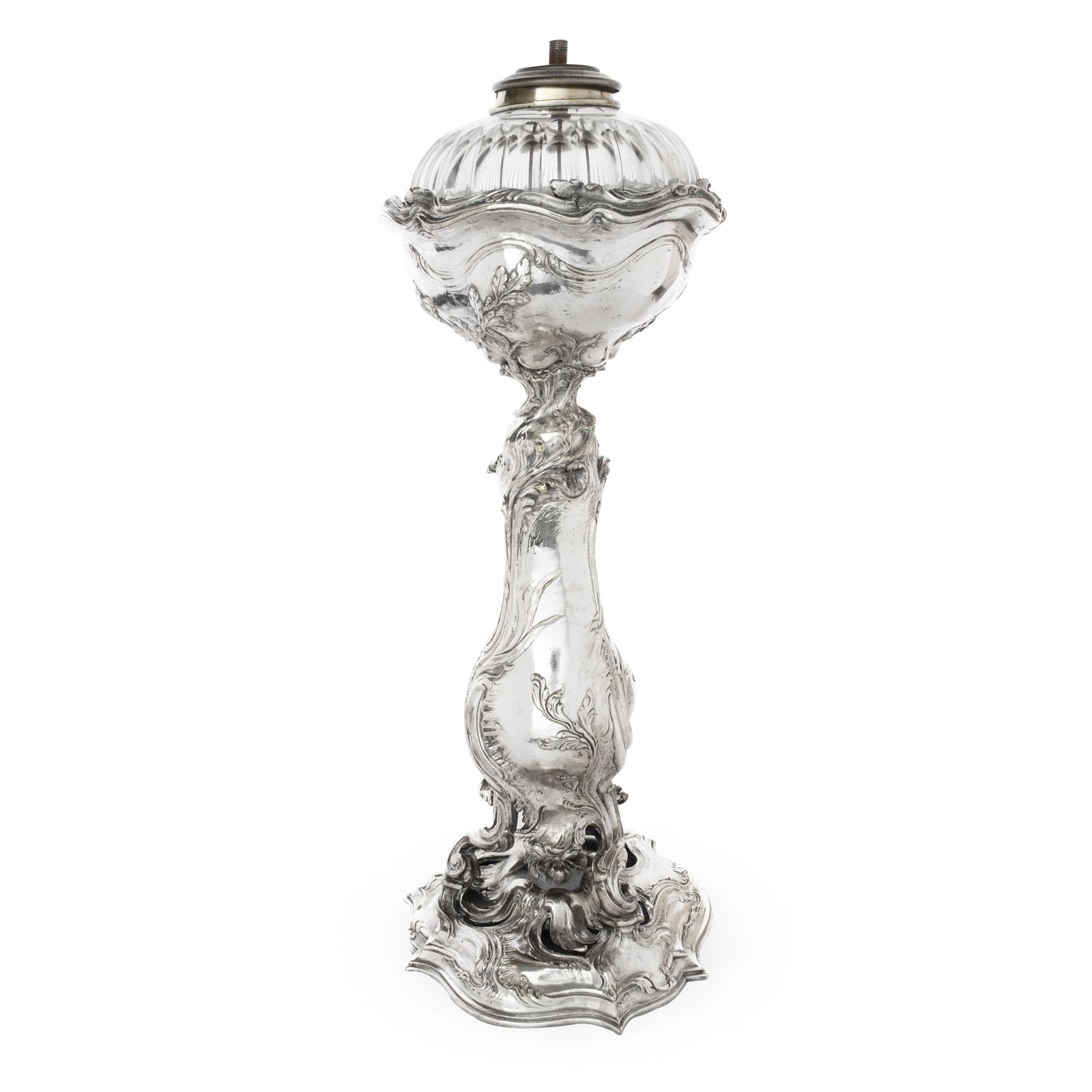 Silver over Bronze and Cut Crystal, Belle Epoch Banquet Art Nouveau Lamp, 19th century (1 of 9)