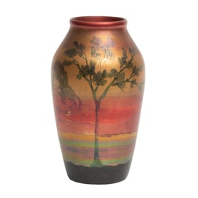 Weller Lasa American Arts & Crafts Pottery Luster and Incised Finished Vase, 20th Century