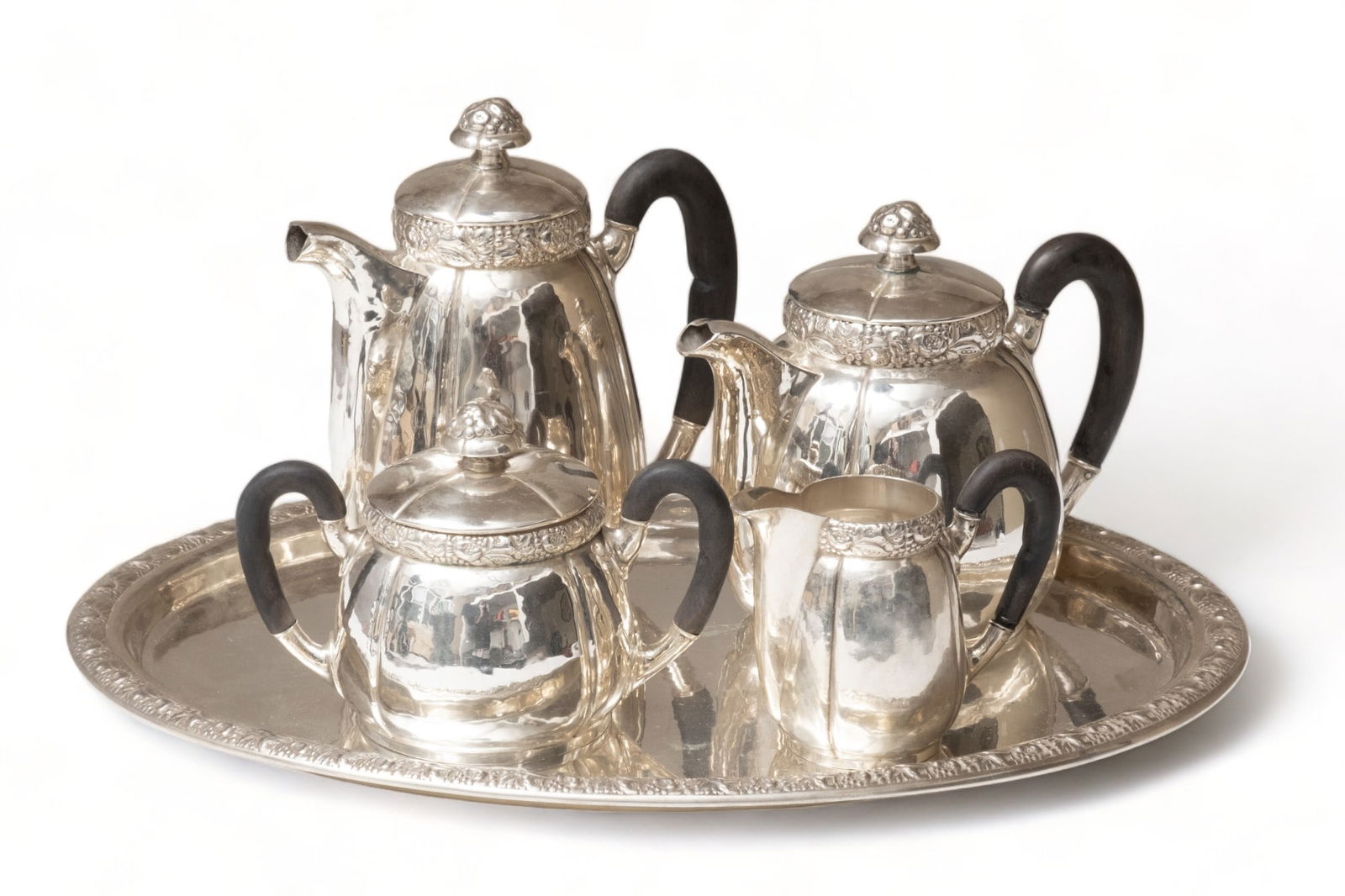 Tea or Coffee Set With Tray, Art Deco Arts And Crafts Movement Hand Hammered 5 pc. Circa 1925 (1 of 6)