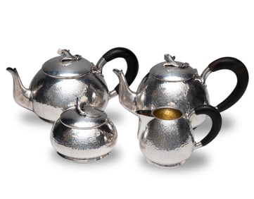 Arts and Crafts Movement Tea Set, 800 Silver Danish Hand Hammered (4 pc)