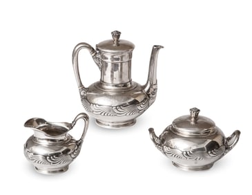 A Three Piece Tiffany & Co. Signed Sterling Silver Wave Pattern Coffee or Tea Service