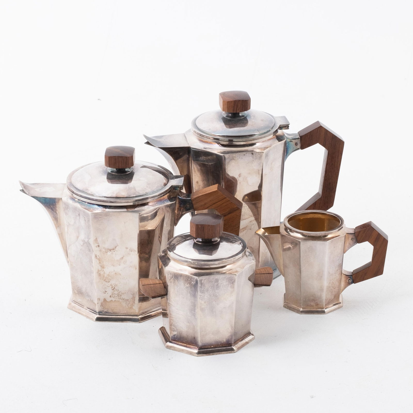 Silver Plate Tea Set with Rosewood Handles, circa 1930 (1 of 5)