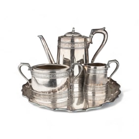 James Dixon & Sons, Silver Plate Edwardian (3 pc) Coffee Service with a Serving Tray