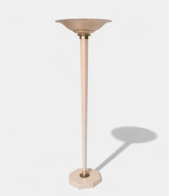 French Art Deco Lacquered Wood and Brass Floor Lamp