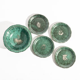 Gustavsberg Argenta (5 pc) Swedish Silver Overlay Art Pottery, Mid 20th Century