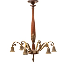 Paul Follot Style, Six Arm Gilded Bronze Chandelier