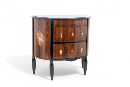 French Art Deco Macassar Inlaid Ebony Wood Cabinet, 1930s