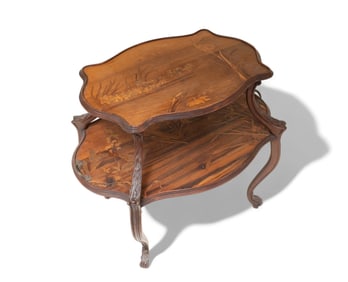 Antique Galle Inlaid Two Tier Table, circa 1900
