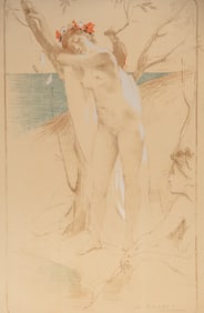 Signed Antoine Calbet Art Nouveau Lithograph, Circa 1900