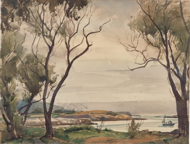 William Lester Stevens Large Signed Watercolor Landscape Painting