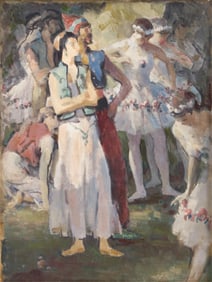 Signed Edmund F. Ward Figurative Oil on Board Painting of Ballet Dancers