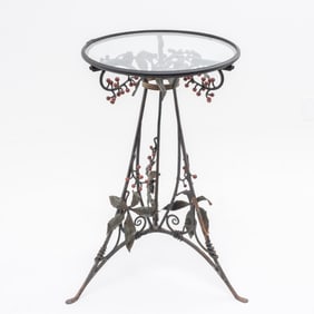 Art Nouveau French Wrought Iron Tall Table Flower Stand, Circa 1900