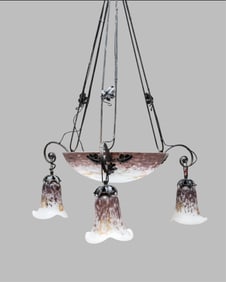 Lorrain Nancy Signed French Wrought Art Glass Chandelier