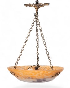 French Hanging Glass Light, Signed