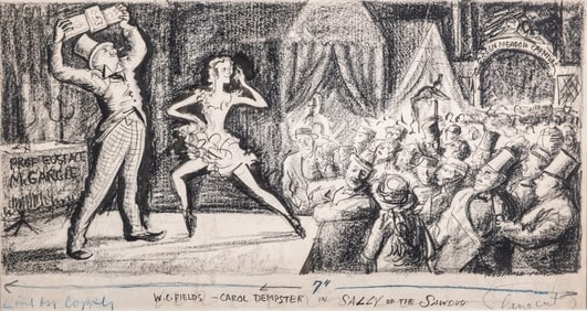 Charcoal and Ink Painting on Paper, Signed Reginald Marsh, Provenance and Museum Exhibited