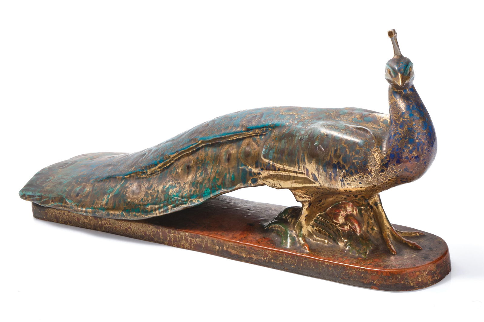 Signed Sevres Ceramic Sculpture of a Peacock (1 of 13)