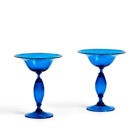 Pair Of Murano Art Glass Cobalt Blue Compotes