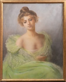 Signed Pierre Carrier-Belleuse, Pastel Mounted On Linen Painting, 1899