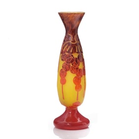 Le Verre Francais Pivoines Vase, Cameo Glass Floral, Circa 1930