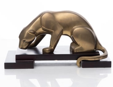 Art Deco Brass Panther Sculpture