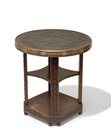 Vienna Secession Jugendstil Table of Oak and Brass with Hammered Steel Top, Circa 1900