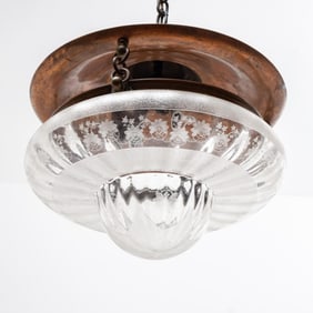 Copper and Etched Glass Chandelier, Early 20th Century