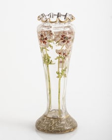 Antique Fine Enameled Floral Glass Vase, Circa 1900