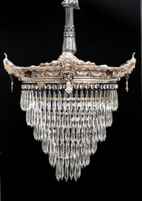 Art Deco Chandelier with Hanging Prisms and Heads