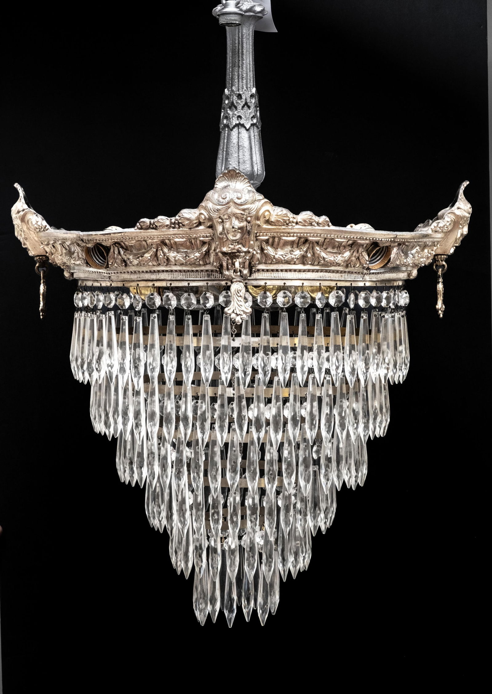 Art Deco Chandelier with Hanging Prisms and Heads (1 of 14)