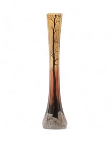 Legras Signed Tall Enameled Art Glass Soliflore Vase, circa 1900