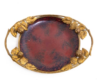 Paul Millet Sevres Red Art Porcelain and Bronze Centerpiece, Circa 1930