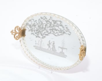 Murano Mirror Glass Eglomise Decorated Serving Tray