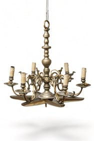Six Light Brass Mid Century Chandelier