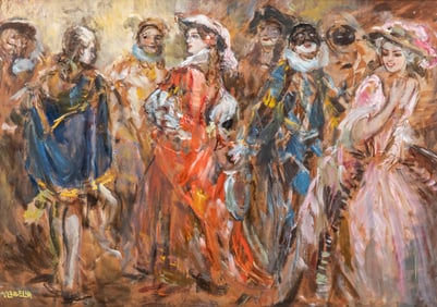 Vincenzo La Bella - Oil Painting on Panel of a Masked Ball or Festival, circa 1940